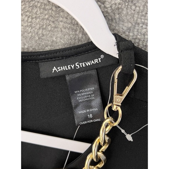 Ashley Stuart‎ Dress Womens Size 16 Stretch Black Long Sleeve Removeable Chain - Picture 3 of 8